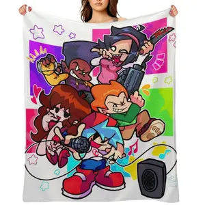Game Friday Night Funkin Printed Throw Blanket Picnic Blankets Warm Comfortable Flannel Blanket for BedroomsBeach Christmas Blanket Gift For Adult Men Kids Boys