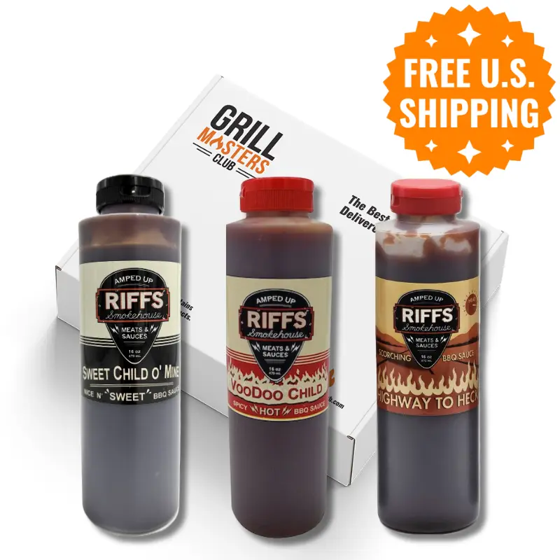 Riffs Smokehouse Competition BBQ Sauce 3-Pack Gift Set: Sweet, Mild & Hot | Small-Batch, Made in USA