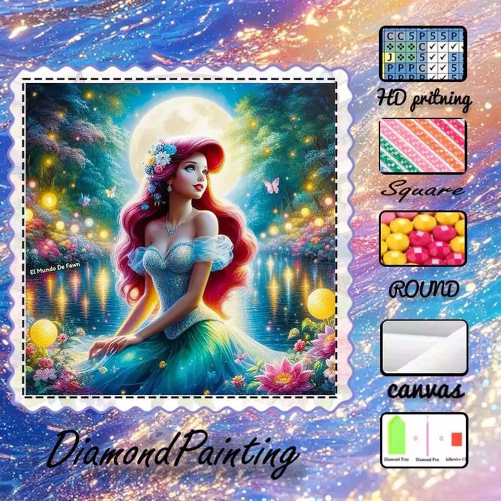 DIY 5D flocked diamond painting kit, AB diamonds, fairy dust diamonds, crystal diamonds, Diamond Pattern Design; beauty, moon, lake; diamond embroidery, special craft art kit, wall decor, gift for family, loved ones, friends.