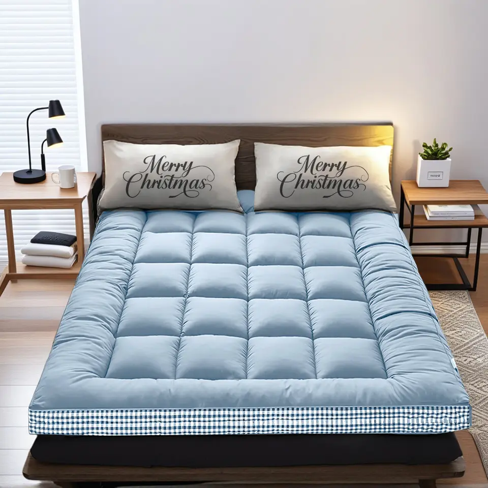 TORAX Plaid Edge Quilted Mattress Topper - Cloud-Like Soft Quilted Mattress Cover, High-Quality Soft Protector for Bedroom Upgrade, Soft Mattress Protector