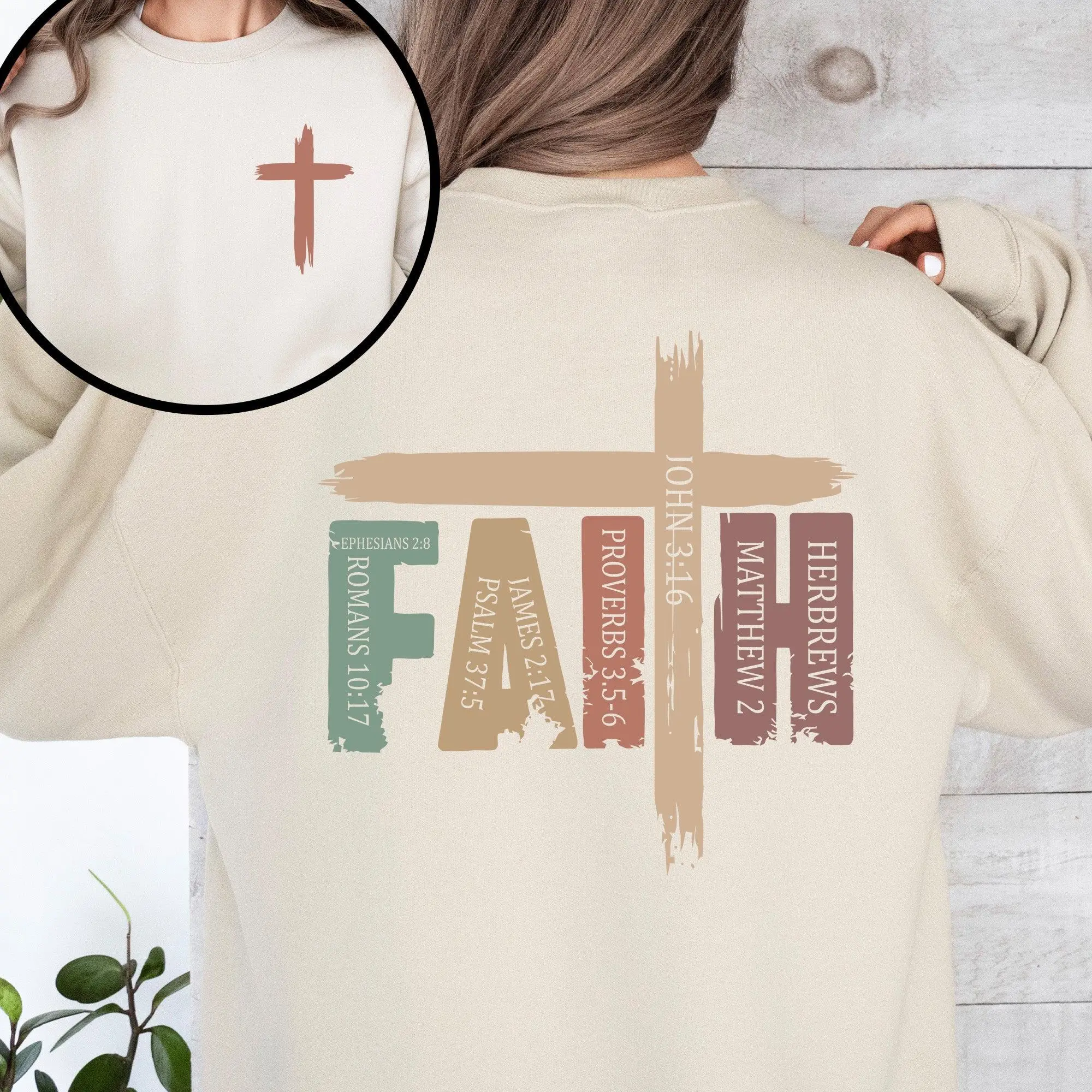 Faith, Bible Verses, Front and Back, Christian, Religious, Gospel Sweatshirt, Crew Neck, Women's, Crewneck