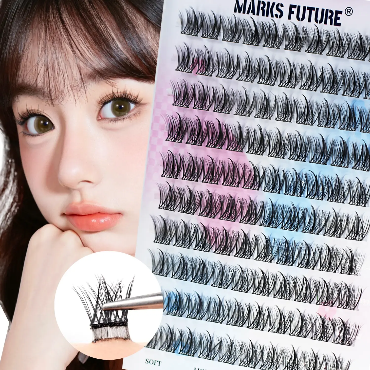 100 Pcs Self-Adhesive False Eyelashes, No Glue Needed, Natural Realistic Clustered Lashes, False Lashes Clusters, Cluster Eyelash Set, Makeup Eyelash Extensions, DIY Extensions, Reusable, Easy Application, Cosmetics