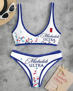 Michelob Ultra Fashion Beach Sport Star Print Bikini Set O81