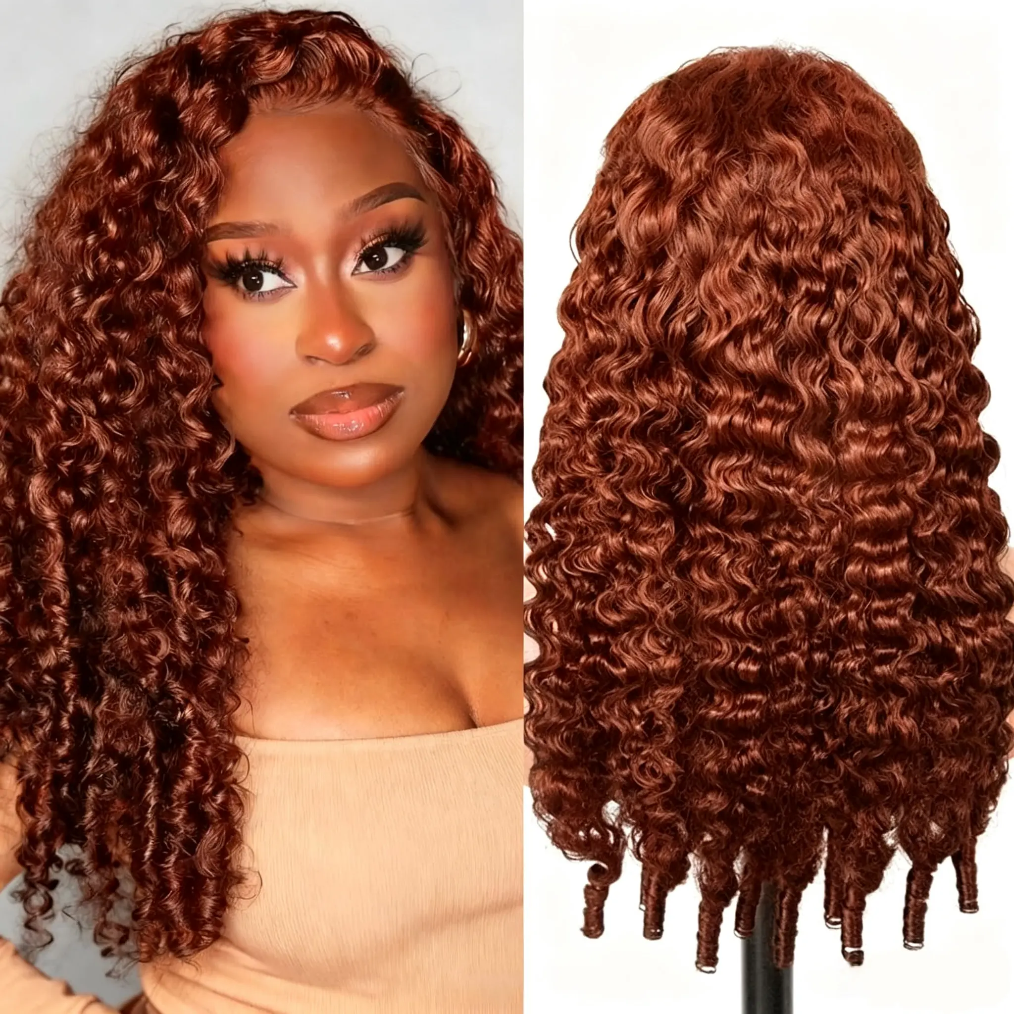 Bling Hair Ginger Orange Burmese Curly 13x6 Glueless Wig Human Hair with Drawstring Spiral Curls 180 Density 12A Virgin Raw 13x6 HD Lace Front Wigs Human HairGlueless Wigs For Women Pre Plucked Triple Lifespan 3X