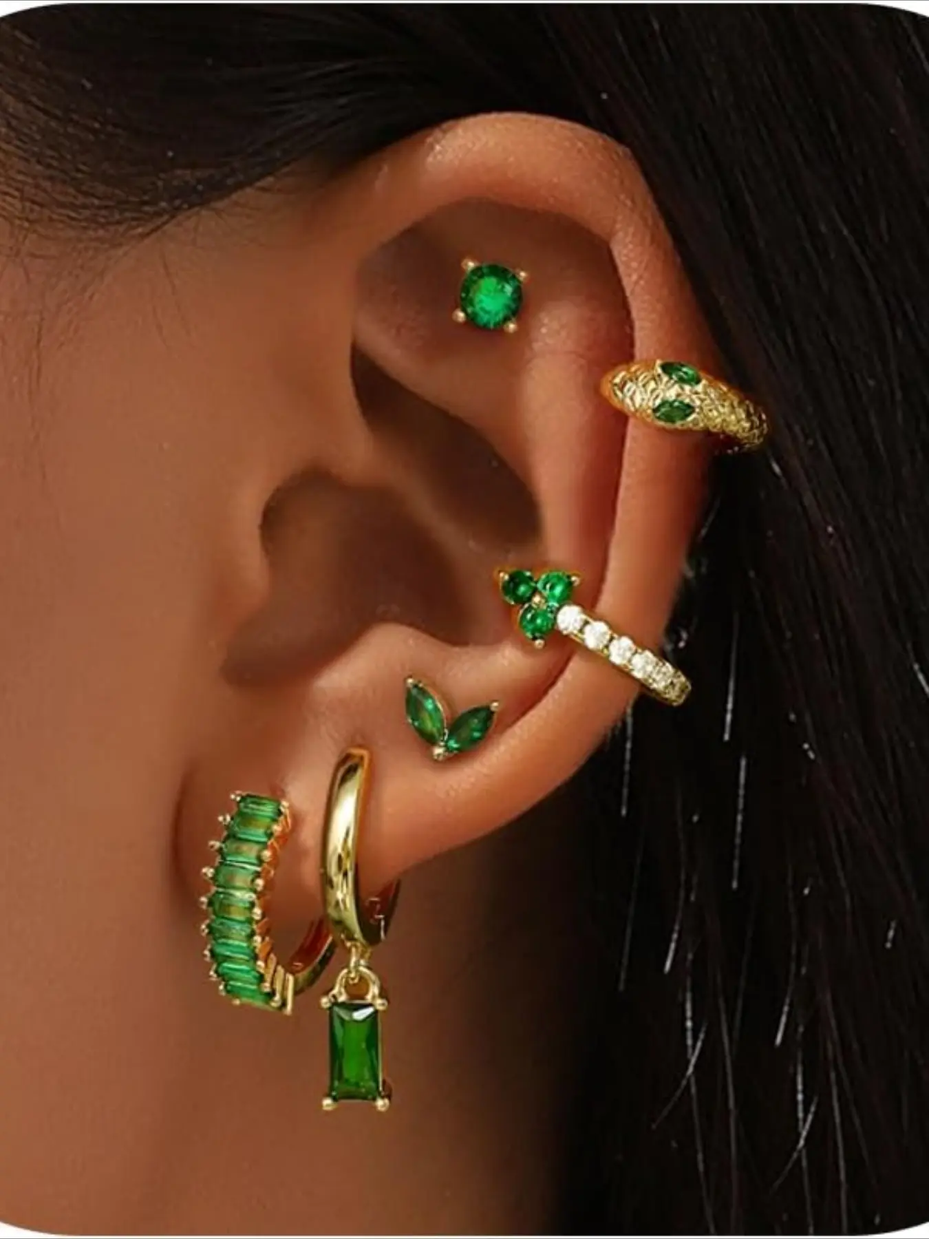 Hoop Earrings Set for Women, High Quality Earrings, 6 Pairs Emerald Dainty Small Hoops, Elegant Stud Earrings, Tear Drop Earring for Multiple Piercings