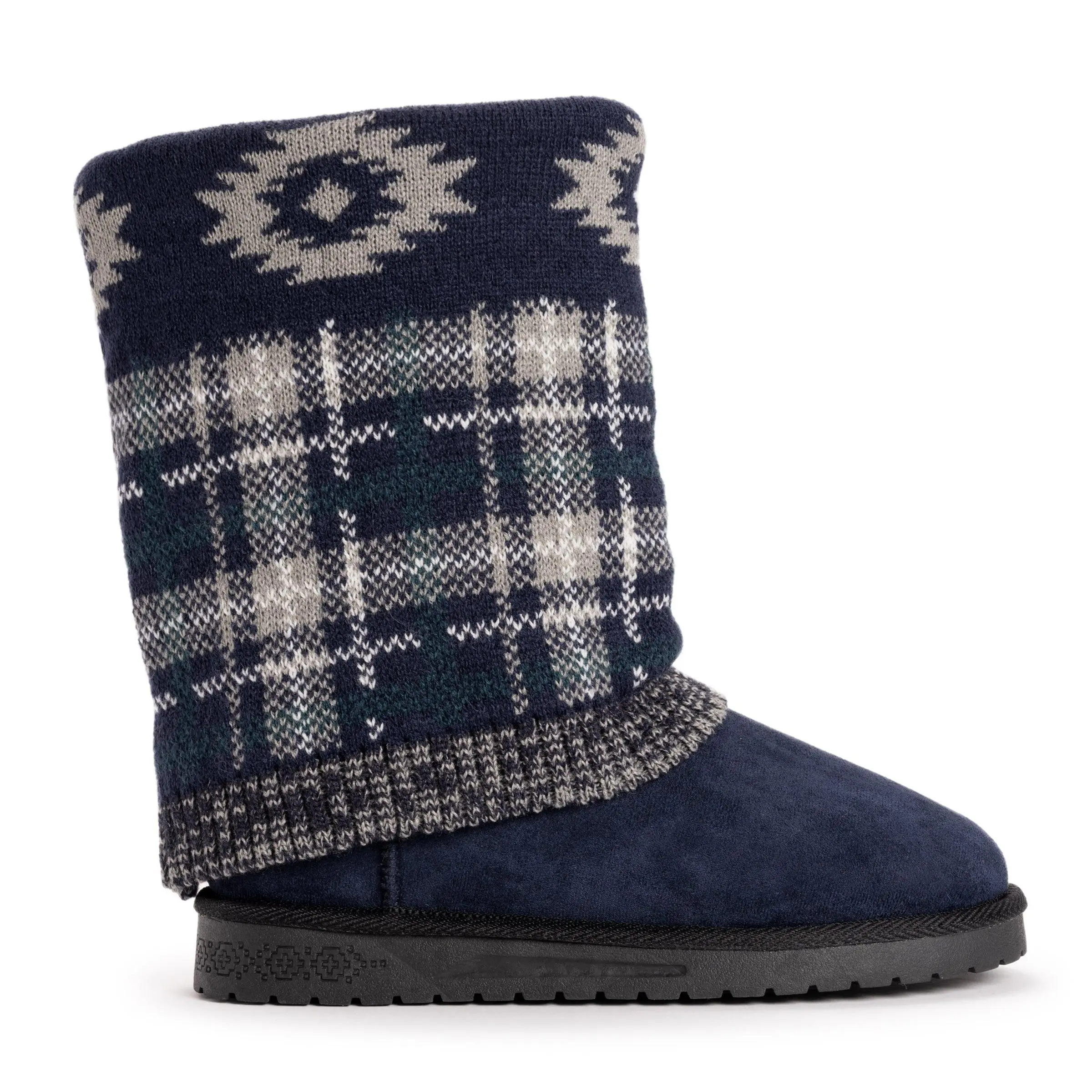Muk Luks Women's Cheryl Plaid Print Boot - Stylish Footwear with Soft Knit Construction, Furry Interior