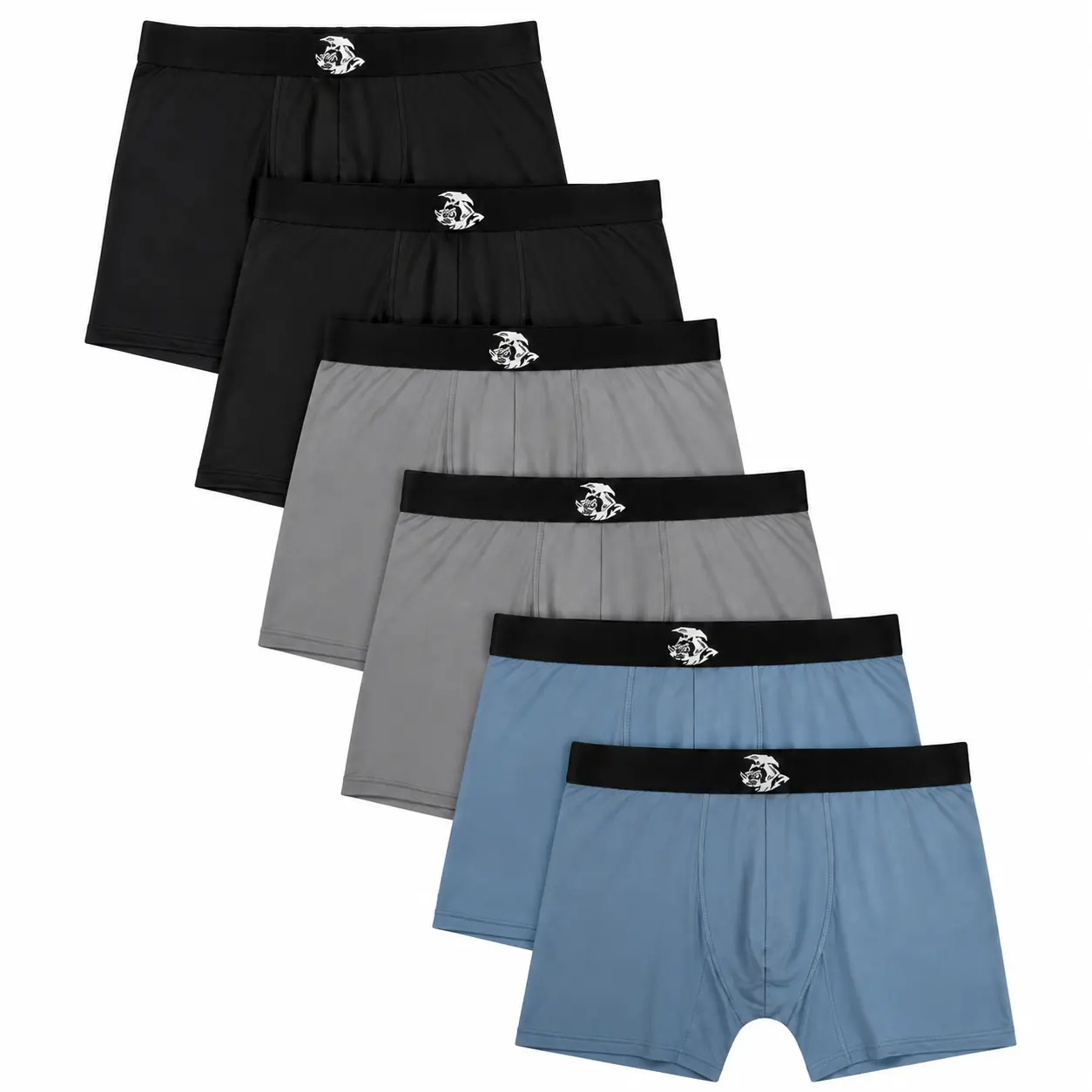 Nylon 7in Boxer Briefs No Fly 2 Pack (Gray/Black), 4 Pack (2 Black, 1 Gray, 1 Blue), 6 Pack (2 Black, 2 Gray, 2 Blue) Day Fabric Breathable Spandex