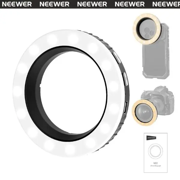 NEEWER M22 67mm Threaded Ring Light for Phone Mounts, Clip-On LED Selfie Ring Light for iPhone & Smartphones, Portable Fill Light for Selfies, Vlogging, Makeup, Video Calls