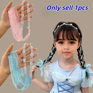 Floral Braided Hairband, Fashionable Cute Colorful Long Lace Ribbon Hair Tie, Girls' Headwear for Daily and Festival Hairstyles, Hair Styling Accessories