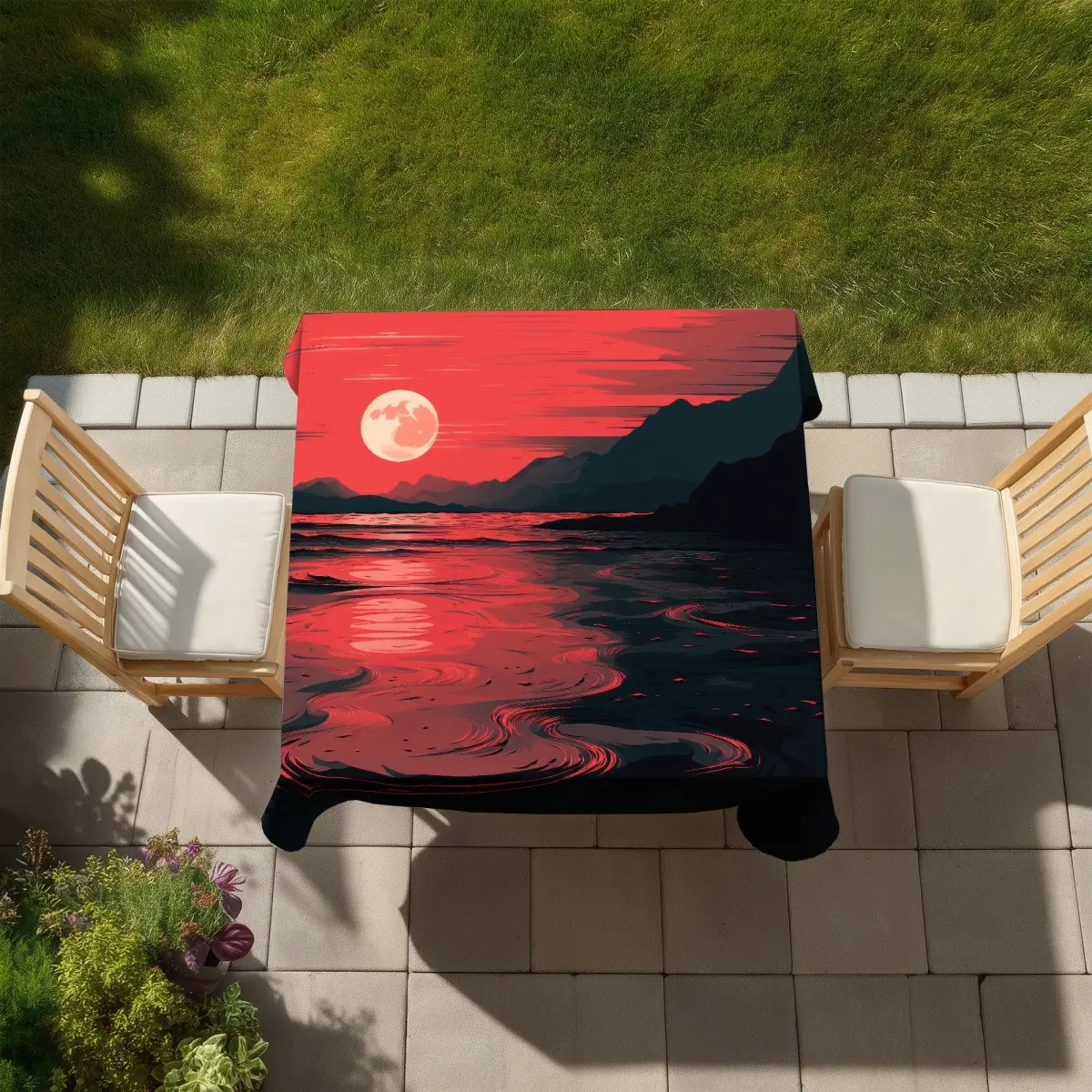 MWW C1TC5858DGWPAM 1-Piece 58x58 in Coral Pattern Bloody Tides Tablecloth - Durable, Fade-Resistant, Stain-Resistant, Non-Customized Kitchen Linen for Party, Indoor & Outdoor Home Decor, One-Piece
