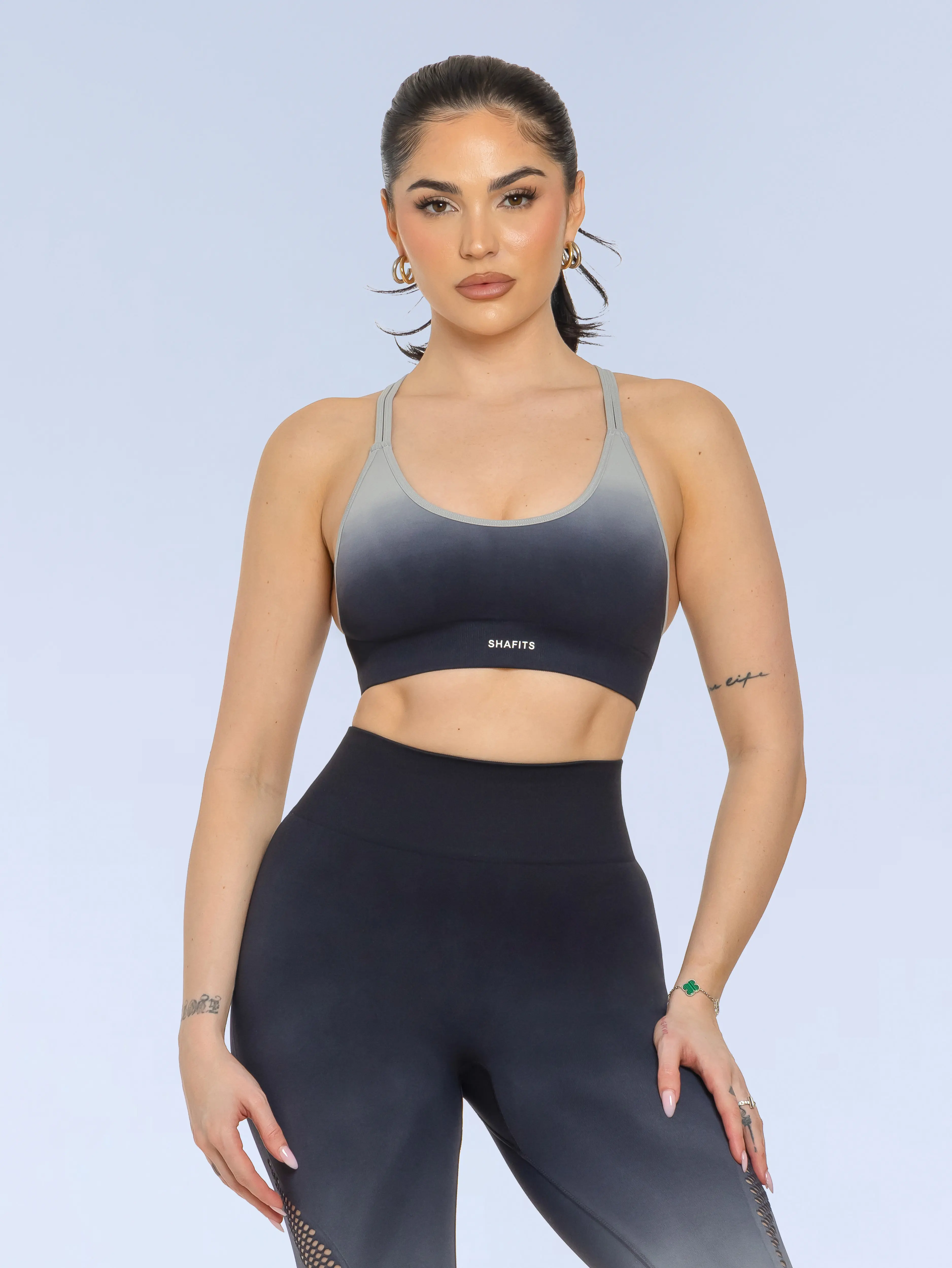 SHAFITS Padded Gradient Color Sport Bras for Women - Catchy Crisscross Back Design, Ideal for Daily Exercise, Yoga & Gym Use