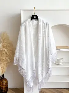Women's Elegant Geometric Scarf, Soft and Skin-Friendly Fabric, Luxurious Fringe Design, All-Season Fitted Wrap, High-Quality China Made, Tassel Decor Shawl