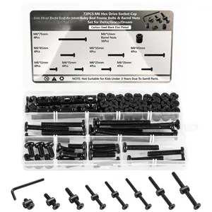 72 count  Screws Hardware Replacement Kit,  Bed Frame  & Barrel Nuts Set for Delta/Graco/Dream, Hex Drive Socket Cap Screws Barrel Nuts Set (M6*12mm/15mm/25mm/35mm/45mm/55mm/65mm/75mm)