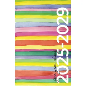 5 Year Diary 2025-2029 | A5 Modern Rainbow Watercolour (Hardcover): Month to View Planner with UK Holidays, Vision Board, Moon Phases, Birthdays & Celebrations, Contacts, Passwords (Five Years) Hardcover – August 30, 2024