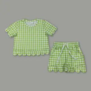 Green Gingham Scalloped Girls’ Summer Set | Cute Shorts + Top Outfit for Little Fashionistas