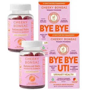 Cheeky Bonsai UTI & Vaginal Probiotic Gummies pH Balance Bundle – Fast Acting UTI Relief Drink Mix (10ct) + Balanced Babe Vaginal Probiotic Gummies (60ct) – D-Mannose, Cranberry, 5B CFU, Vegan
