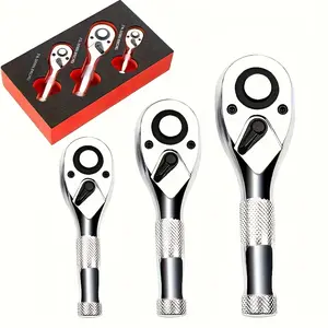 3pcs Stubby Socket Ratchet Wrench Set for Tight Spaces 72-Tooth 1/4 3/8 1/2 Drive Mechanic Tool