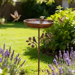 Wild Bird Feeder, Copper Color Column Style, Outdoor Garden Patio Freestanding Bird Feeding Station, Decorative Birds and Flowers, Floral Accents, Garden Decoration, Attracts Wild Birds