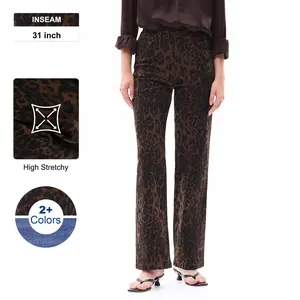 ONESO High Rise Straight Leopard Print Denim Jeans for All Seasons Women's Fashionable Classic Style Blue Denim Pants Womenswear Bottom Trouser Streetwear Fabric Cotton Maternity Basic Fitted Maxi