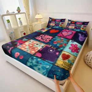 Euphoria Rue Theme Fitted Sheet Set, Floral Sheets, Includes Mattress Cover and 2 Pillowcases, Colorful Floral Print, Hippie Style Bedroom Decor for Girls & Women, Durable & Fade-Resistant, All Seasons Use