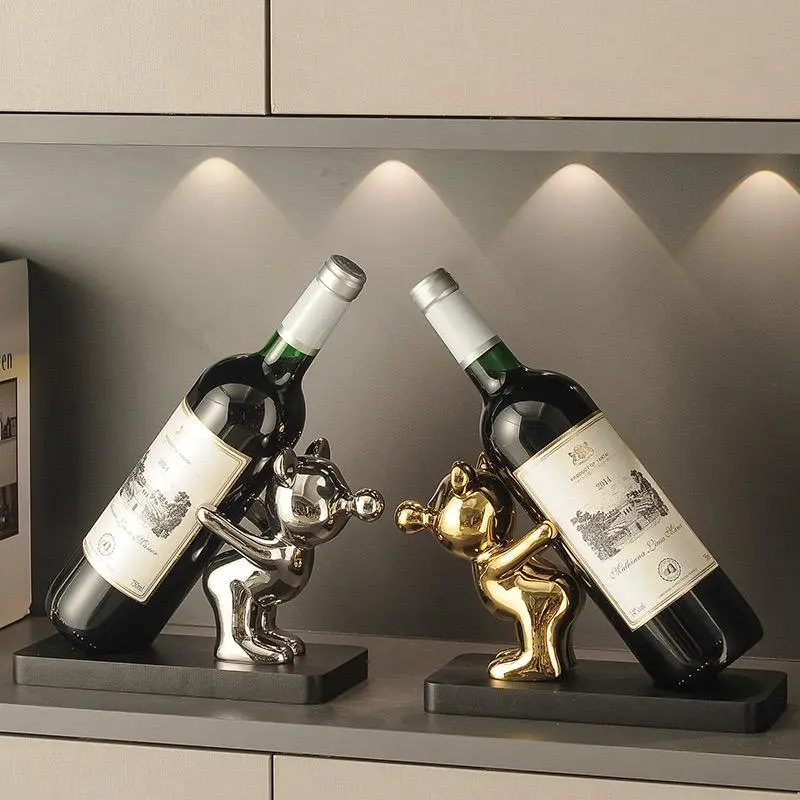 Wine Rack, 1 Count Sturdy Creative Bear Design Wine Holder, Wine Bottle Display Rack, Home Decor for Living Room Bedroom, Home Bar Accessories, Unique Holiday and Birthday Gift, Utensils [bottle Not Included]
