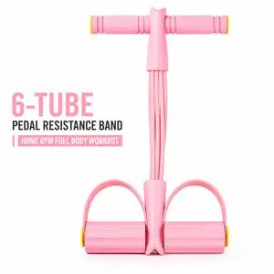 Pedal Resistance Band, 6-Tube Elastic Pull Rope Ab Trainer, Non-Slip Foot Pedal Exerciser for Home Gym Workout, Full Body Toning Fitness Equipment for Women Beginners,summervibes outdoorfun