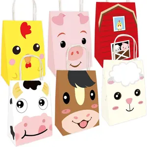 Fancy Land Farm Animal Party Favor Bags Barnyard Goodies Treat Candy Bag with Handles for Birthday Gift Wrapping Supplies 18Pcs