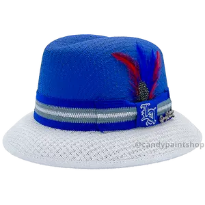 LA Embroidery - Blue/White - Authentic Danny De La Paz Lowrider Derby Signature Hat Collection - Inspired Baseball Design Fedora by Summit Hats