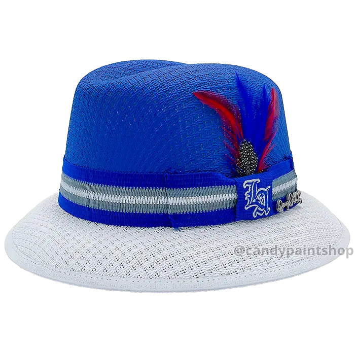 LA Embroidery - Blue/White - Authentic Danny De La Paz Lowrider Derby Signature Hat Collection - Inspired Baseball Design Fedora by Summit Hats