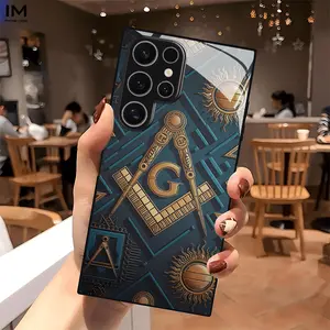 Phone Case: Freemason Symbol Collection New Pattern Black Tempered Glass Phone Case Compatible with Samsung Galaxy S26 S25 S24 S23 S22Pro S21 S20 Fe Plus Ultra Pro A56 A55 A54 A53 A52 A51 A36 A35 A34 A32 A26 A25 A24 A23 A16 A15 A14 A06 A05 A03s