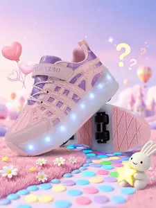 Girls LED Light-Up Roller Skates, Sports Shoes, Colorful Lighting Design, Breathable Comfort, Retractable Wheels