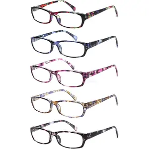Reading Glasses 5 Pairs Fashion Ladies Readers Spring Hinge with Pattern Print Eyeglasses for Women (Mix Color -2, 1.75)