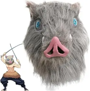 Hashibira Inosuke Latex Mask Anime Cosplay Boar Helmet Halloween Party Fancy Dress Costume Props, Grey  cosplay Party Prop  Halloween Mask ,Party Mask