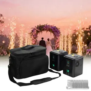 350W Mini Cold Spark Machine, (2 Black Unit with 10 Packs Consumables +1 Bag), 3.5m Fountain Effect Portable Device for Stage Wedding Party Events DJ Shows, No DMX