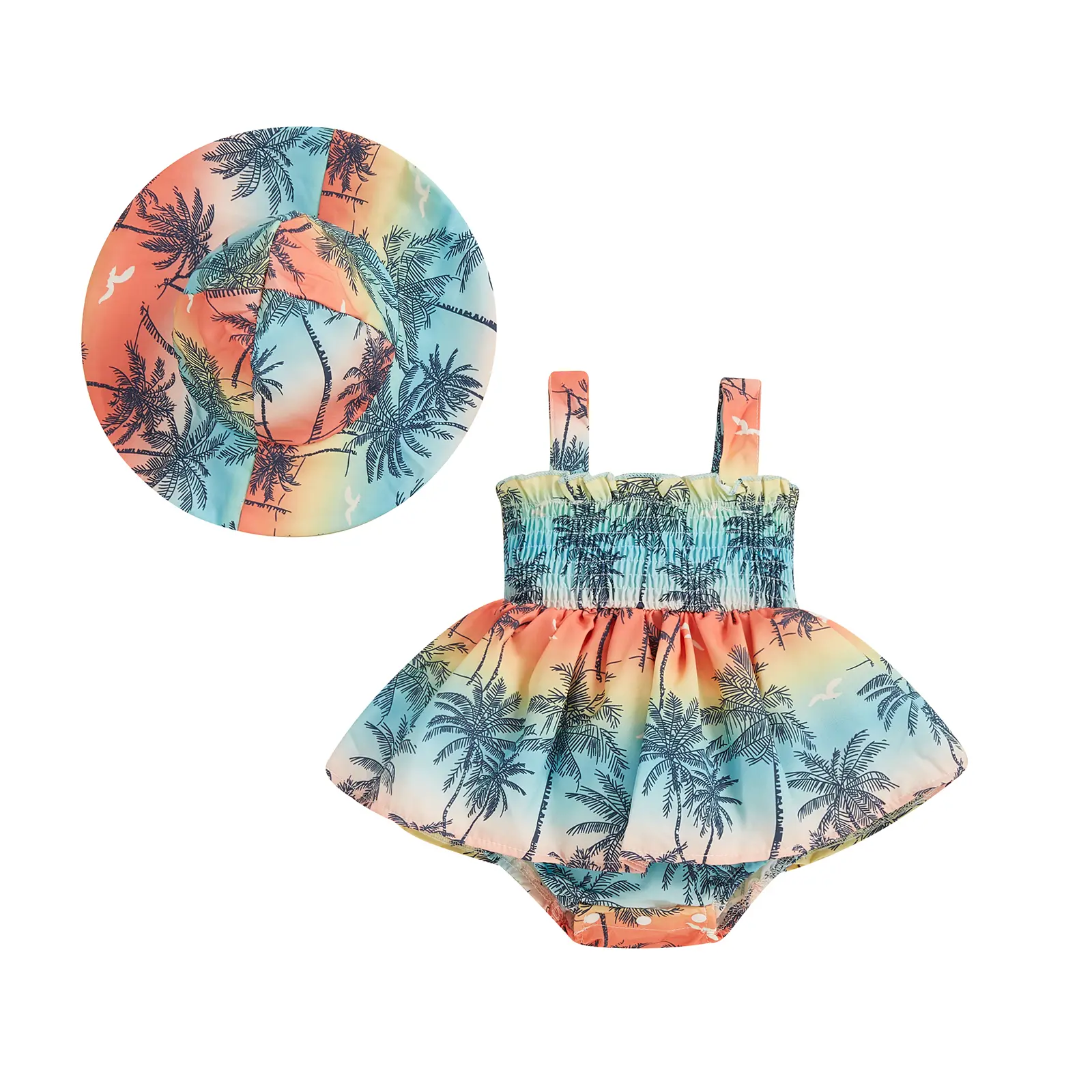 Baby Girl Summer Clothes Floral Romper Dress Infant Sleeveless Rompers Skirt Boho Sun Dress Hats Outfits Sets
