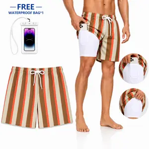 2 in 1 Swim Trunks for Men with Soft Compression Liner Quick Dry Beach Shorts Anti-Chafing Board Shorts Breathable Comfortable Athletic Swimwear with Phone Pocket Elastic Waistband Lightweight Performance Shorts for Beach Vacation Surf Training Sport tikt
