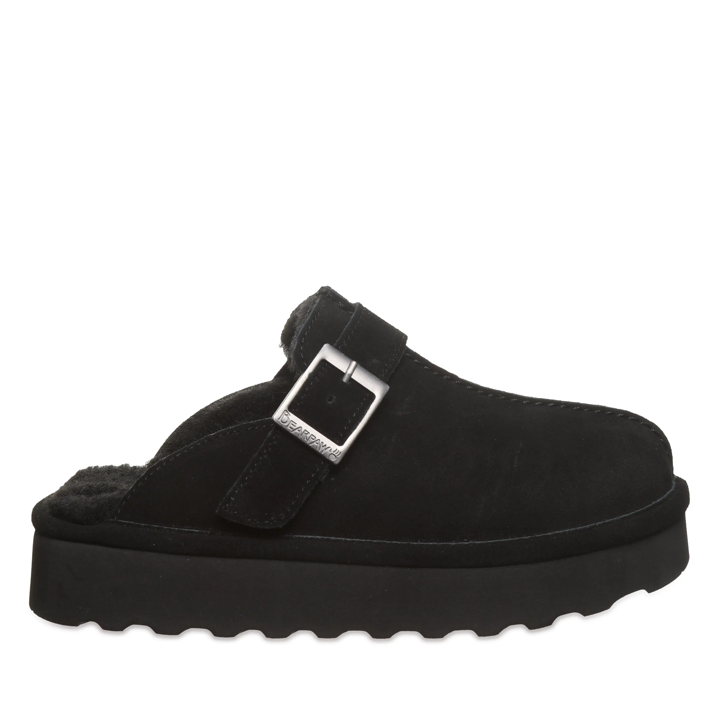 BEARPAW Moxie Platform Lo Women's Platform Suede Buckle Clog - Black
