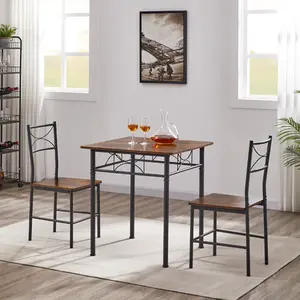 3-Piece Kitchen Dining Room Table Set for Small Spaces，Iron Wood Square Table with 2 Chairs for Kitchen Dining Room Furniture