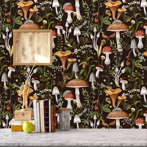 wallpaper [1pc Boho Mushroom Wallpaper] HaokHome 1pc Forest Floral Wallpaper | 17.7x78.7in, Peel and Stick Self-Adhesive Removable Contact Paper for Bathroom, Bedroom, Wall Decor