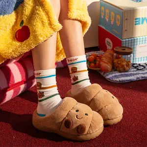 Cozy Fuzzy Christmas Slippers Woman Man Funny Croissant Slippers Cute Cartoon Pastry Design Fluffy Thick Plush Cozy Warm Slip On Shoes Soft Non Slip Sole Indoor Outdoor Winter Home Footwear Comfy Bedroom House Shoes Unique Holiday Gift