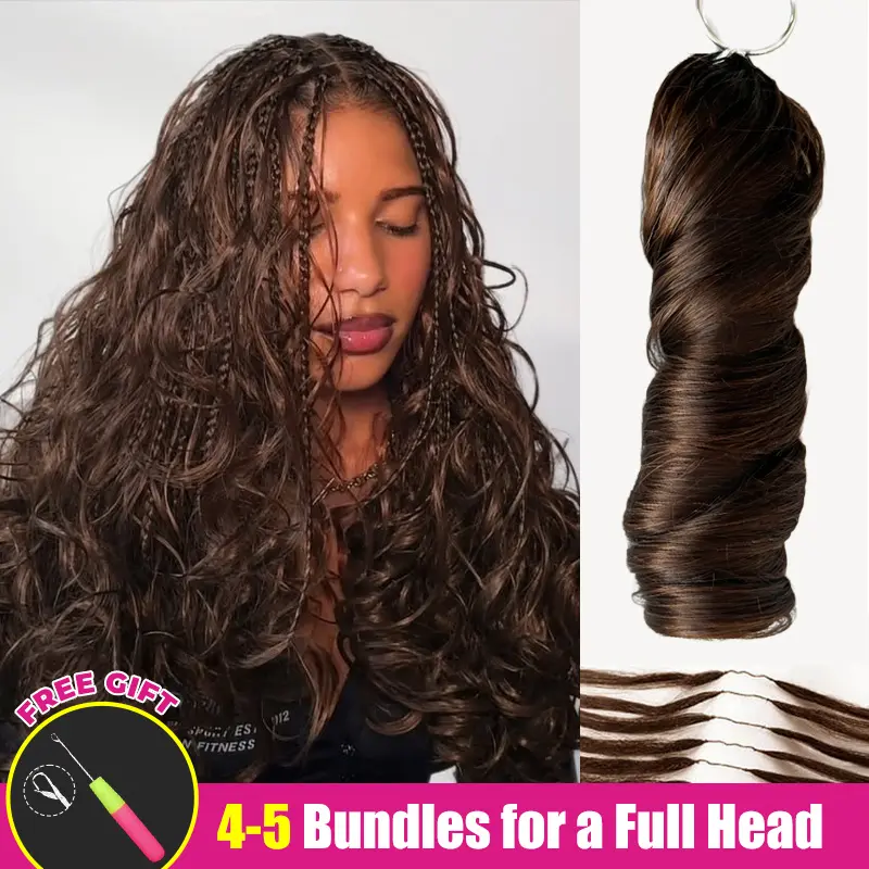 [New Arrival] ISEE HAIR #4 Chocolate Brown French Curly Crochet Human Hair for Boho Braids with Miracle Knots Soft Waves Vacation Hair Time-Saving Install summer braids boho knotless braids back to school travel essentials #TikTokShopSummerSale