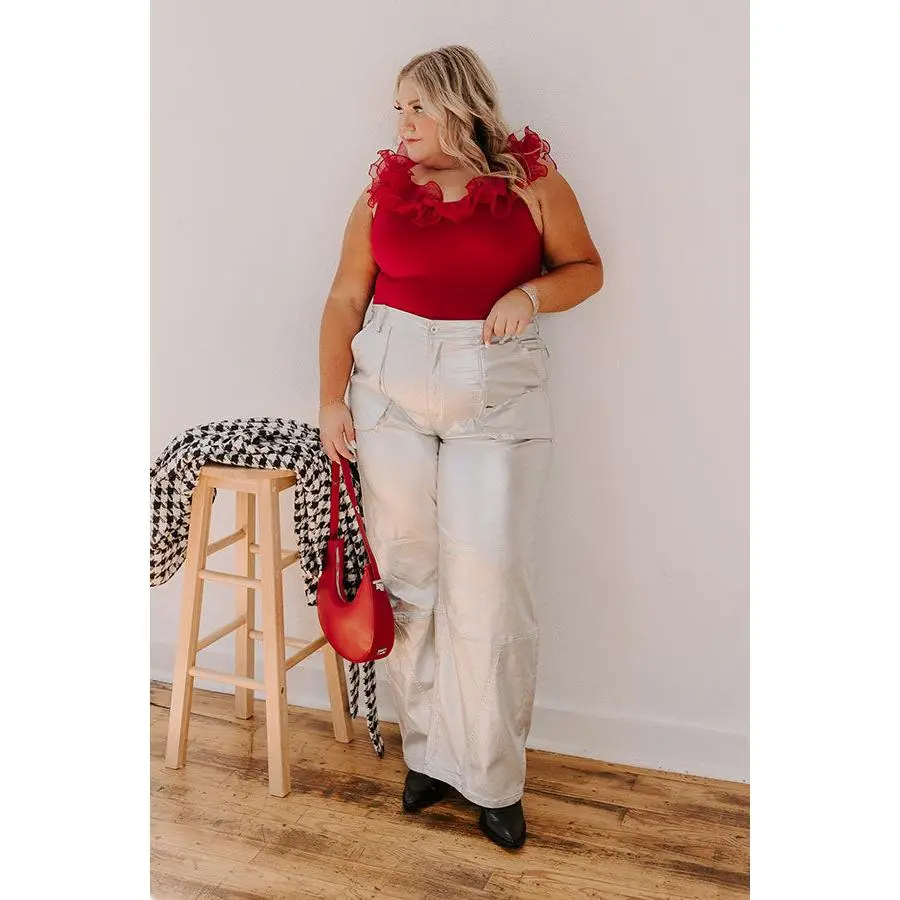 The Raleigh High Waist Metallic Pants In Silver Curves