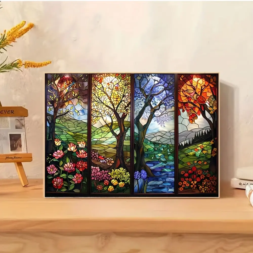 DIY Diamond Painting Art Kit, Four Seasons Tree Diamond Pattern Design, Square & Round Drill Set, Handmade Craft Supplies, Perfect for Home Decor