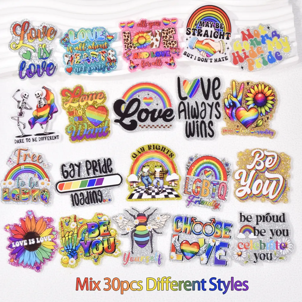 Mix 30pcs Cute Proud Rainbow Flatback Charms Made of Glitter Resin And Acrylic, Suitable for Projects, Badge Reels, And Hair Additions Holiday Gifts, And Reward Presents