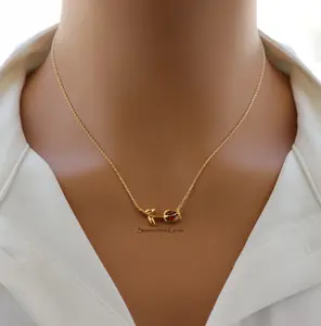 18K Gold Plated January Garnet Tulip Pendant Necklace – Elegant Birthstone Jewelry for January Babies