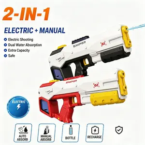 2-in-1 Electric Water Blaster Model Toy, Rechargeable Outdoor Summer Play Set with Manual & Auto Water Flow, Gift Idea