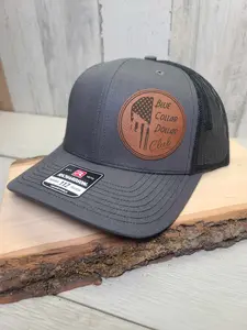 Blue Collar Dollar Hat Leather Patch Richardson 112 Trucker Hat Cotton Polyester Leatherette Snapback OSFM One Size Fits Most