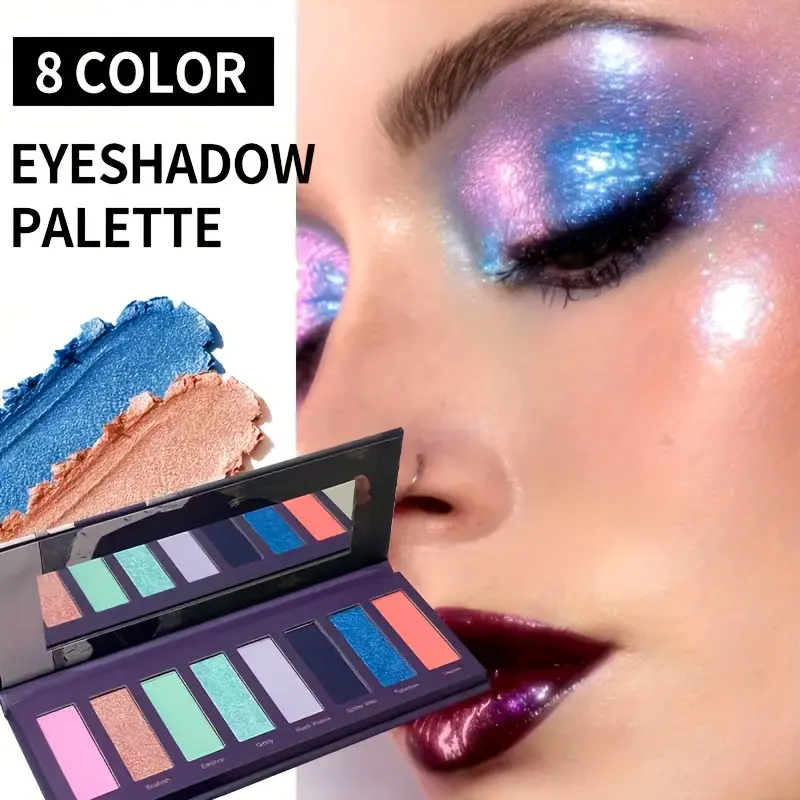 8-Color Eyeshadow Palette with Chameleon Glitter & Pigmented Matte - All-in-One Blush, Highlighter, Contour for Smokey Eye | Long-Lasting Festive Makeup for Halloween & Christmas, Gift for Women!!