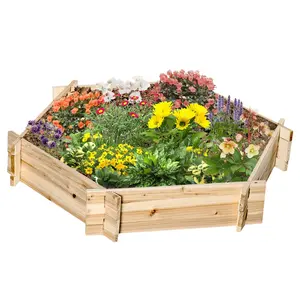 Outsunny Wooden Raised Garden Bed, Hexagon Screwless Outdoor Planter Box Plants, Vegetables, Flowers, Herbs, 39" x 36" x 6"