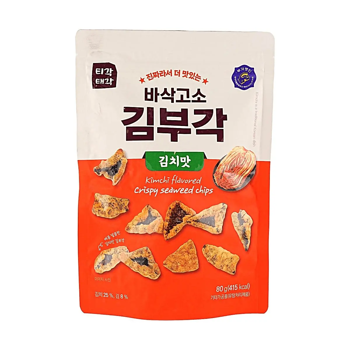 Tigaktaegak Korean Crispy Seaweed Snacks - Spicy Kimchi Flavor, 80g - Savory Roasted Gim Chips for Snacking